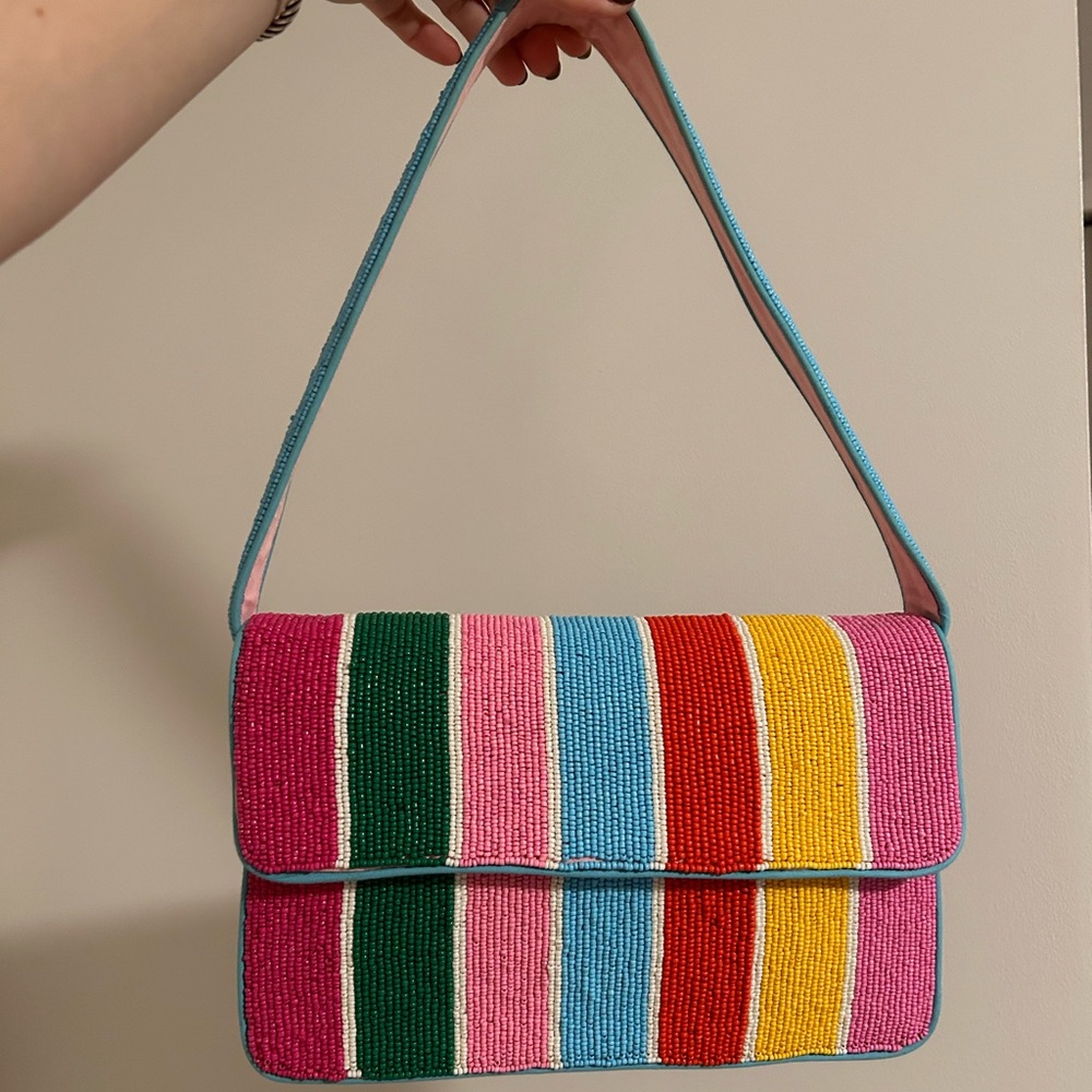 NEW beaded purse handbag striped shoulder bag